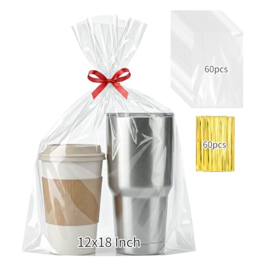 Cellophane Wrap Clear - 60PCS Cellophane Gift Bags 12x18 Inch