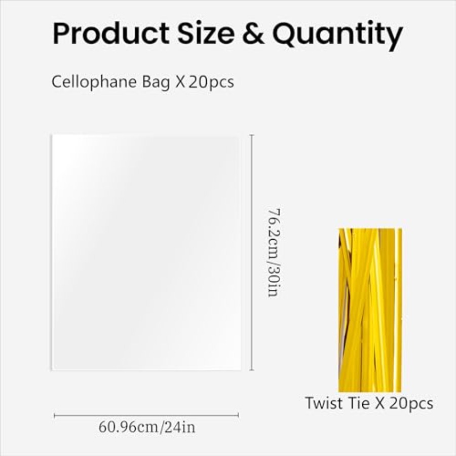 20 Pcs Clear Cellophane Bags,  - огляд і ціна Cellophane Wrap Clear